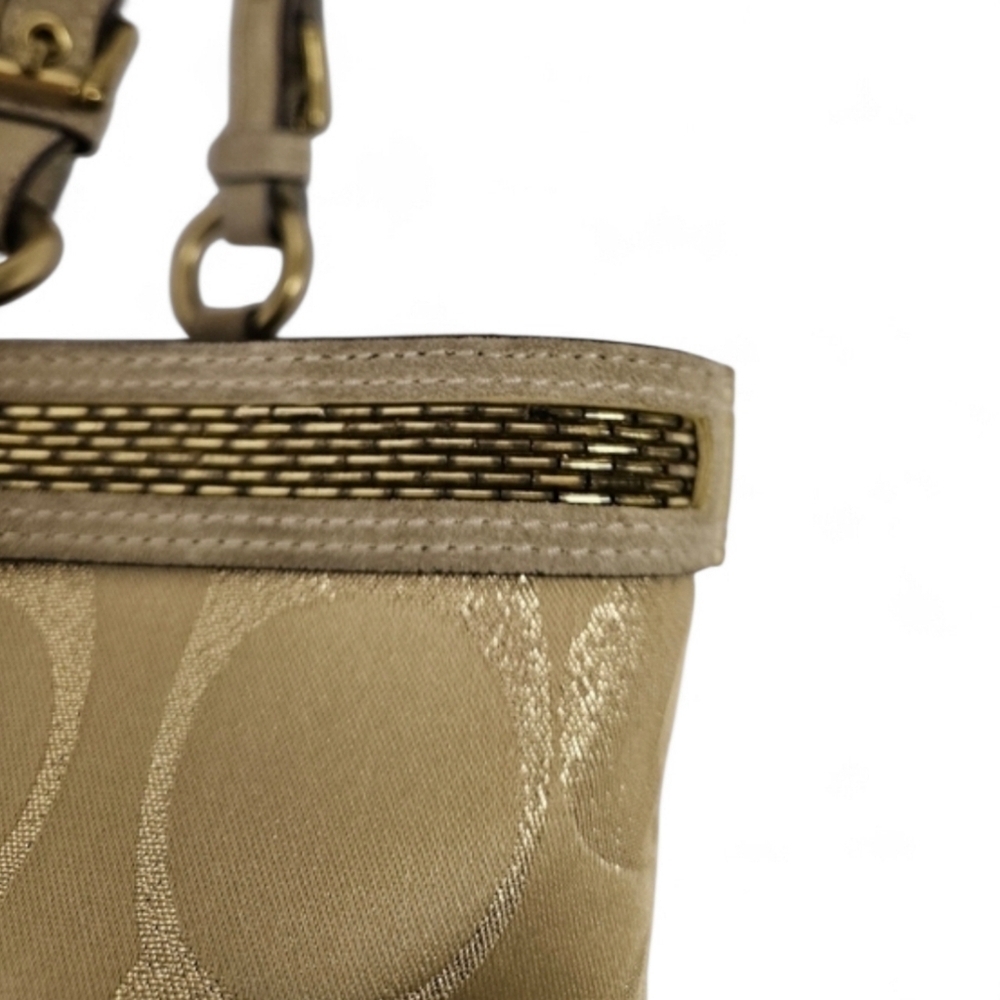 Coach Signature F06J-10390 Beaded Tote Bag In Canvas And Suede In Gold And Tan - Picture 10 of 15